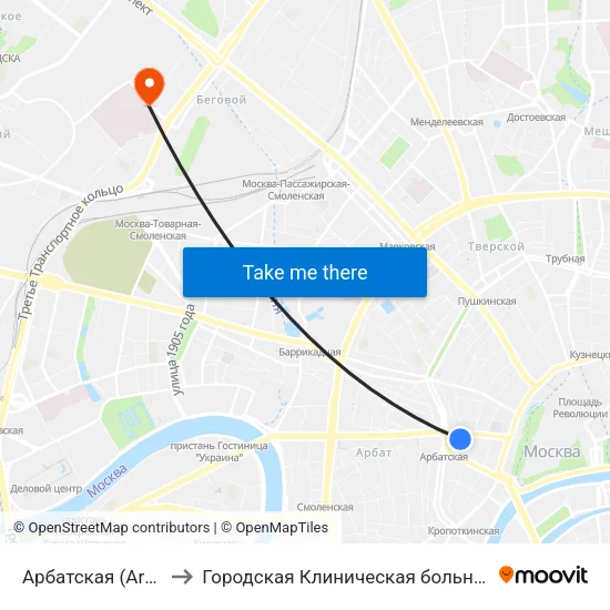Арбатская (Arbatskaya) to Городская Клиническая больница им. Боткина map