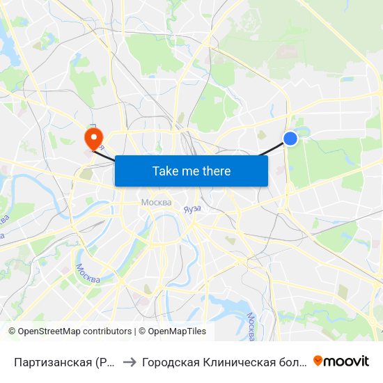Партизанская (Partizanskaya) to Городская Клиническая больница им. Боткина map