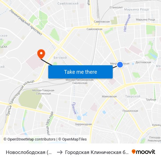 Новослободская (Novoslobodskaya) to Городская Клиническая больница им. Боткина map