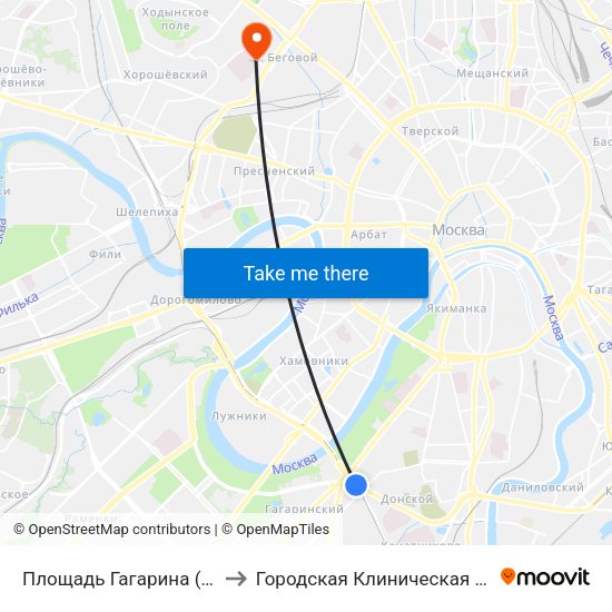 Площадь Гагарина (Ploschad Gagarina) to Городская Клиническая больница им. Боткина map