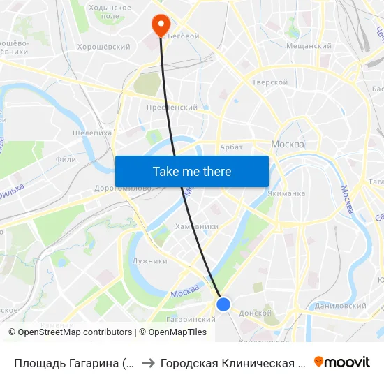 Площадь Гагарина (Ploschad Gagarina) to Городская Клиническая больница им. Боткина map