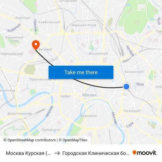 Москва Курская (Kursky Station) to Городская Клиническая больница им. Боткина map