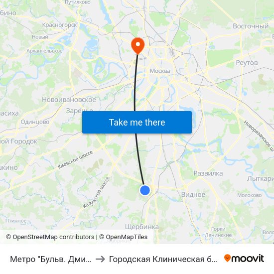 Метро "Бульв. Дмитрия Донского" to Городская Клиническая больница им. Боткина map