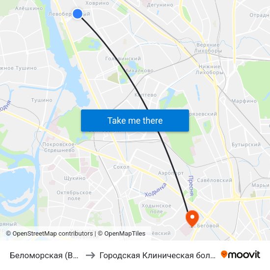Беломорская (Belomorskaya) to Городская Клиническая больница им. Боткина map