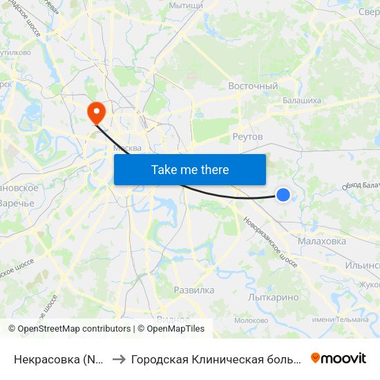 Некрасовка (Nekrasovka) to Городская Клиническая больница им. Боткина map