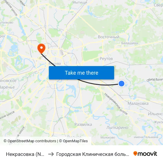 Некрасовка (Nekrasovka) to Городская Клиническая больница им. Боткина map