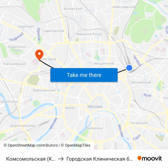 Комсомольская (Komsomolskaya) to Городская Клиническая больница им. Боткина map