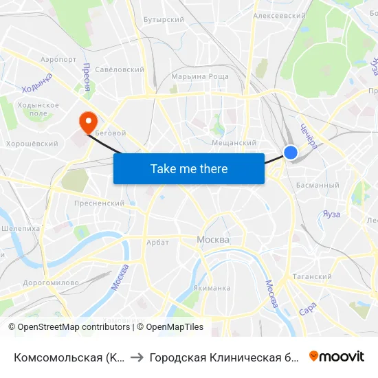 Комсомольская (Komsomolskaya) to Городская Клиническая больница им. Боткина map