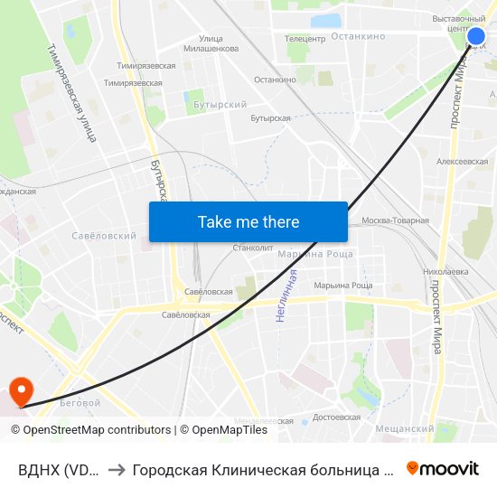 ВДНХ (VDNKh) to Городская Клиническая больница им. Боткина map