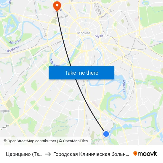 Царицыно (Tsaritsyno) to Городская Клиническая больница им. Боткина map