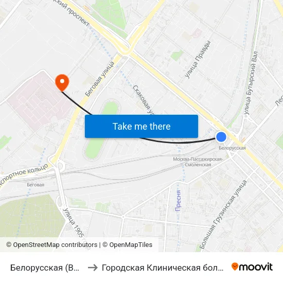 Белорусская (Belorusskaya) to Городская Клиническая больница им. Боткина map