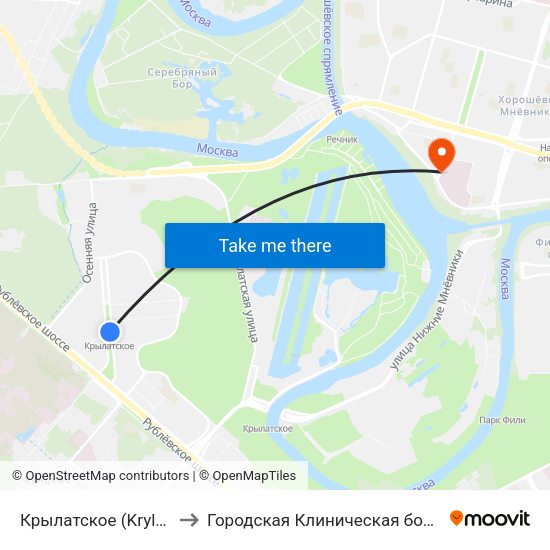 Крылатское (Krylatskoe) to Городская Клиническая больница 67 map