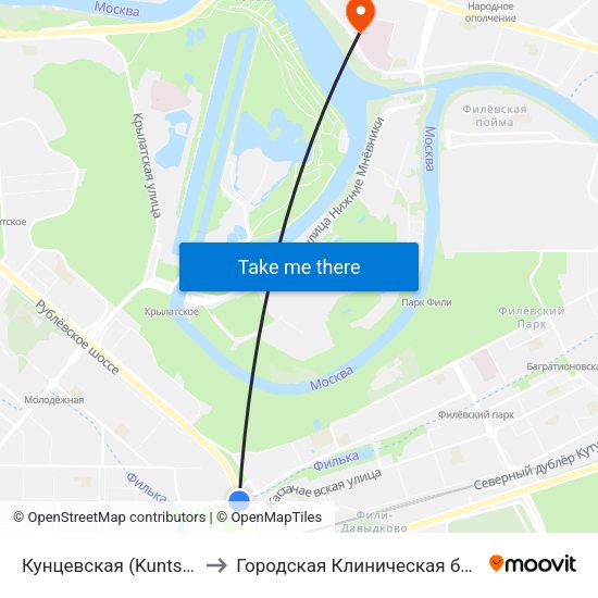 Кунцевская (Kuntsevskaya) to Городская Клиническая больница 67 map