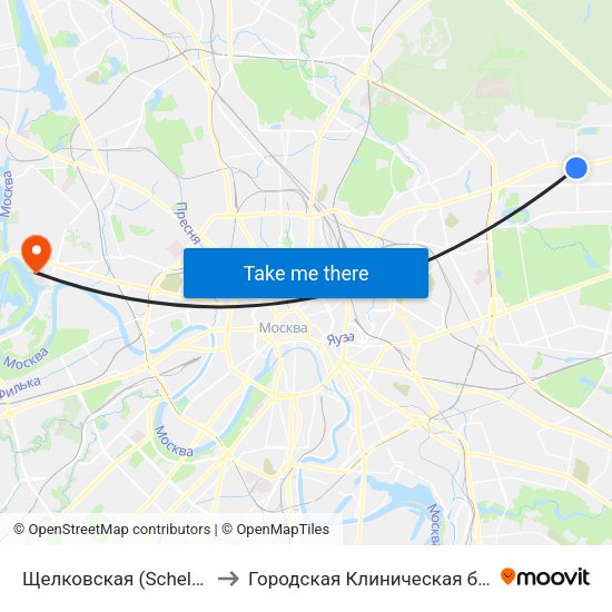 Щелковская (Schelkovskaya) to Городская Клиническая больница 67 map