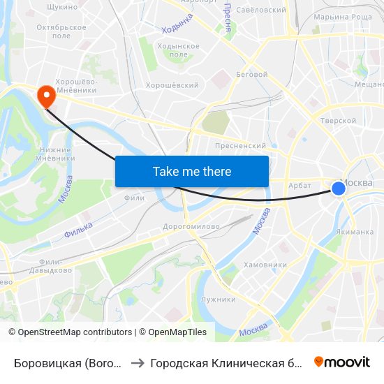 Боровицкая (Borovitskaya) to Городская Клиническая больница 67 map