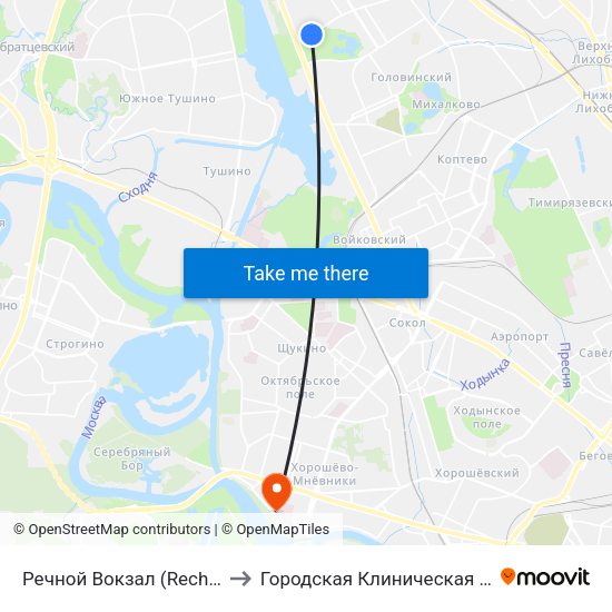 Речной Вокзал (Rechnoy Vokzal) to Городская Клиническая больница 67 map