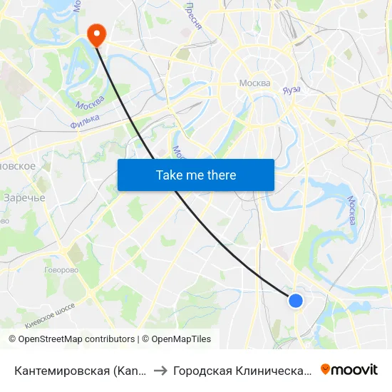 Кантемировская (Kantemirovskaya) to Городская Клиническая больница 67 map