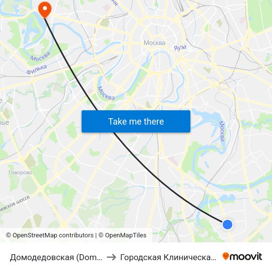 Домодедовская (Domodedovskaya) to Городская Клиническая больница 67 map