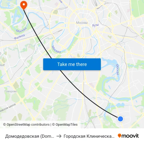 Домодедовская (Domodedovskaya) to Городская Клиническая больница 67 map