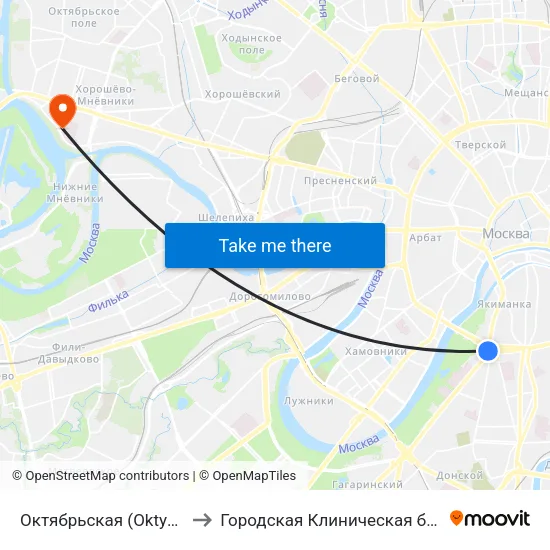 Октябрьская (Oktyabrskaya) to Городская Клиническая больница 67 map
