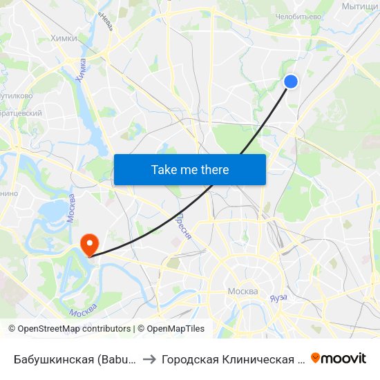 Бабушкинская (Babushkinskaya) to Городская Клиническая больница 67 map