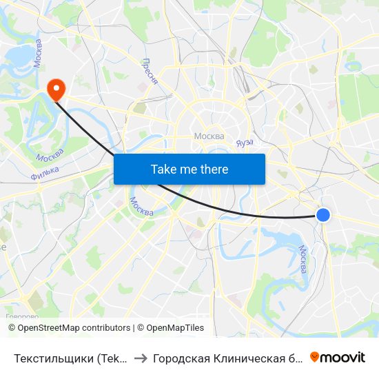 Текстильщики (Tekstilschiki) to Городская Клиническая больница 67 map