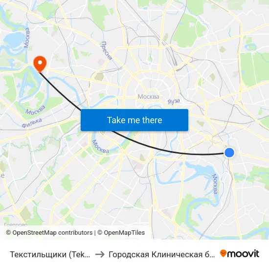 Текстильщики (Tekstilschiki) to Городская Клиническая больница 67 map