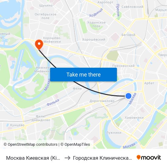 Москва Киевская (Kievsky Station) to Городская Клиническая больница 67 map