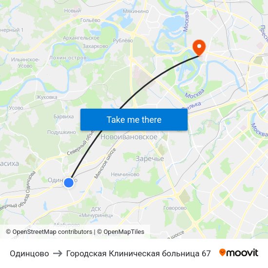 Одинцово to Городская Клиническая больница 67 map