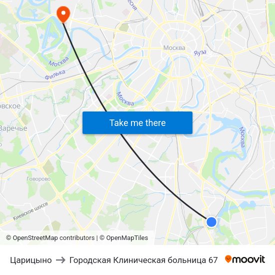 Царицыно to Городская Клиническая больница 67 map