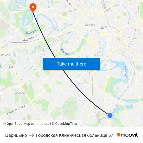 Царицыно to Городская Клиническая больница 67 map