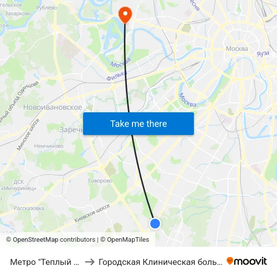 Метро "Теплый Стан" to Городская Клиническая больница 67 map