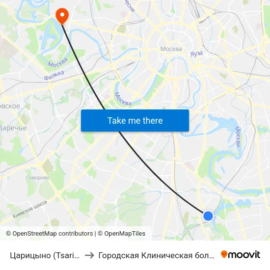 Царицыно (Tsaritsyno) to Городская Клиническая больница 67 map