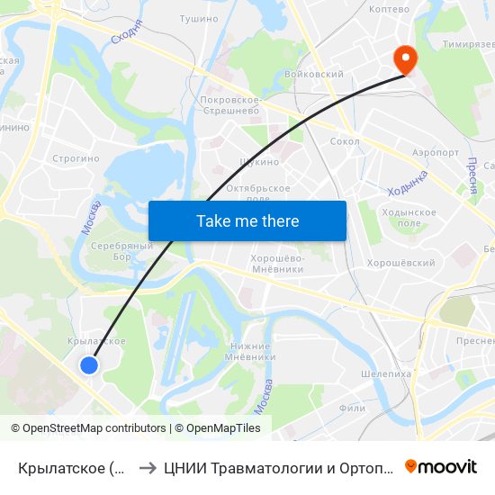 Крылатское (Krylatskoe) to ЦНИИ Травматологии и Ортопедии им. Приорова map