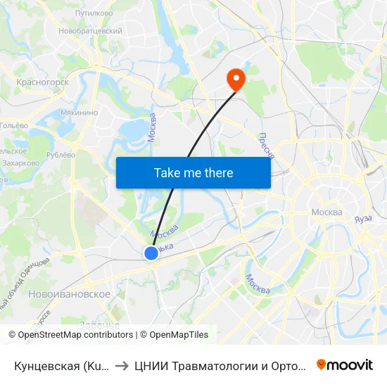Кунцевская (Kuntsevskaya) to ЦНИИ Травматологии и Ортопедии им. Приорова map