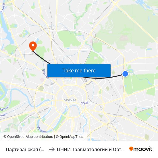 Партизанская (Partizanskaya) to ЦНИИ Травматологии и Ортопедии им. Приорова map