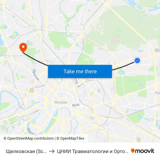 Щелковская (Schelkovskaya) to ЦНИИ Травматологии и Ортопедии им. Приорова map