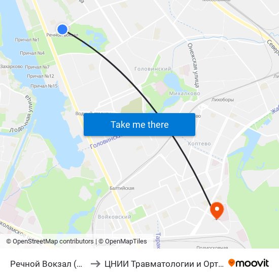 Речной Вокзал (Rechnoy Vokzal) to ЦНИИ Травматологии и Ортопедии им. Приорова map