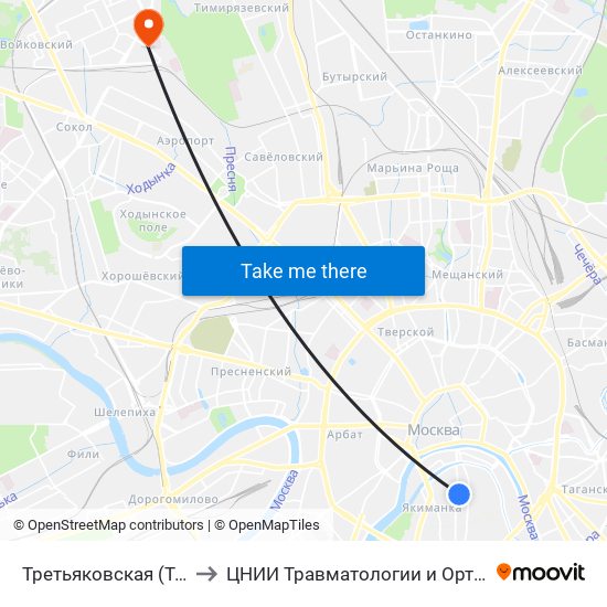 Третьяковская (Tretyakovskaya) to ЦНИИ Травматологии и Ортопедии им. Приорова map