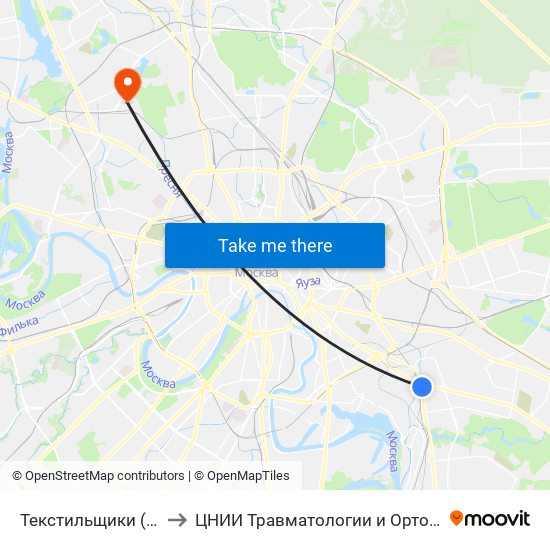 Текстильщики (Tekstilschiki) to ЦНИИ Травматологии и Ортопедии им. Приорова map