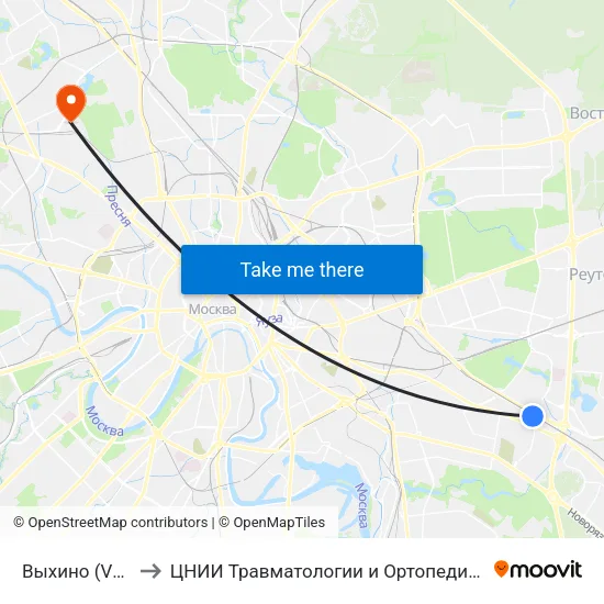 Выхино (Vykhino) to ЦНИИ Травматологии и Ортопедии им. Приорова map