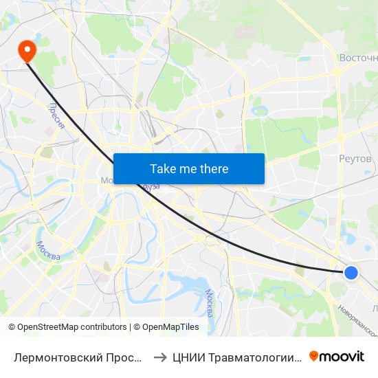 Лермонтовский Проспект (Lermontovsky Prospekt) to ЦНИИ Травматологии и Ортопедии им. Приорова map