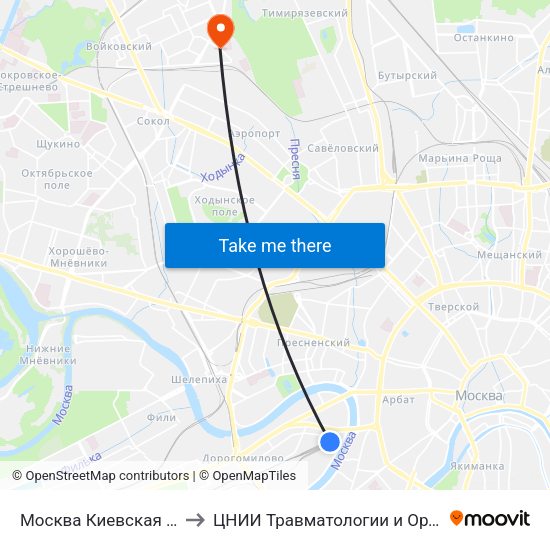 Москва Киевская (Kievsky Station) to ЦНИИ Травматологии и Ортопедии им. Приорова map