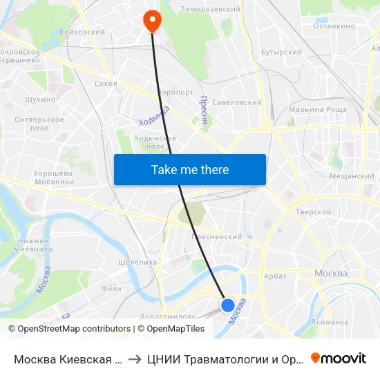 Москва Киевская (Kievsky Station) to ЦНИИ Травматологии и Ортопедии им. Приорова map