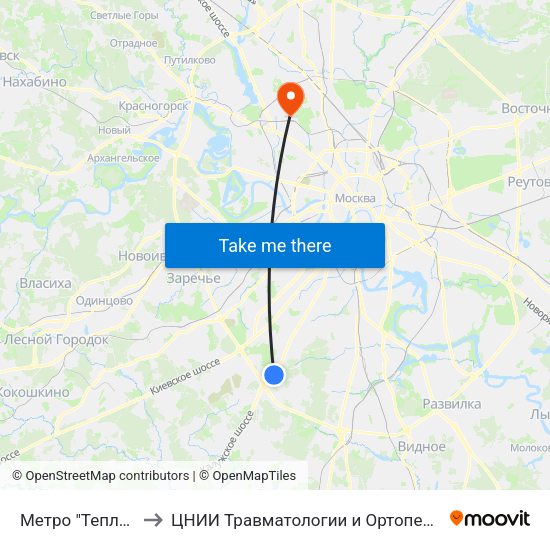 Метро "Теплый Стан" to ЦНИИ Травматологии и Ортопедии им. Приорова map