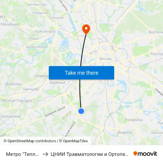 Метро "Теплый Стан" to ЦНИИ Травматологии и Ортопедии им. Приорова map