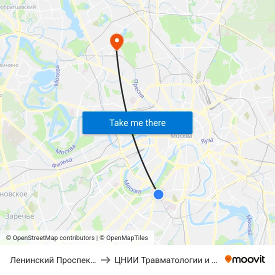Ленинский Проспект (Leninsky Prospekt) to ЦНИИ Травматологии и Ортопедии им. Приорова map