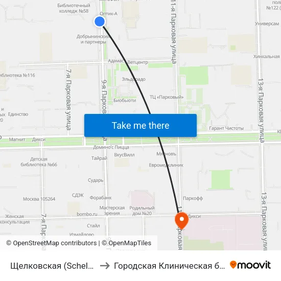 Щелковская (Schelkovskaya) to Городская Клиническая больница 57 map
