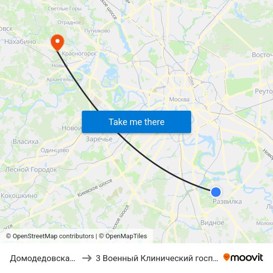 Домодедовская (Domodedovskaya) to 3 Военный Клинический госпиталь им. Вишневского, филиал 1 map