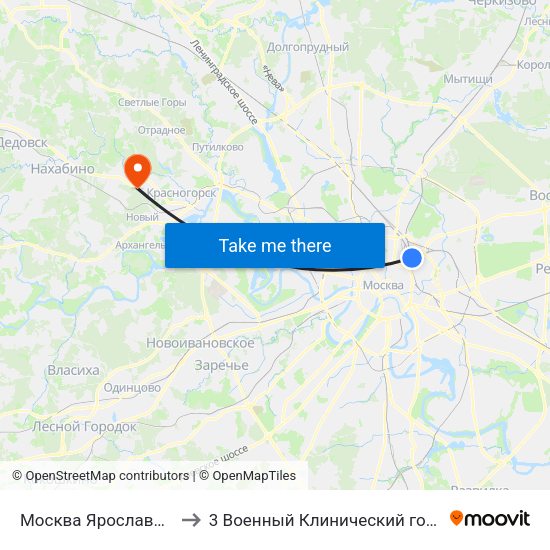 Москва Ярославская (Yaroslavsky Station) to 3 Военный Клинический госпиталь им. Вишневского, филиал 1 map